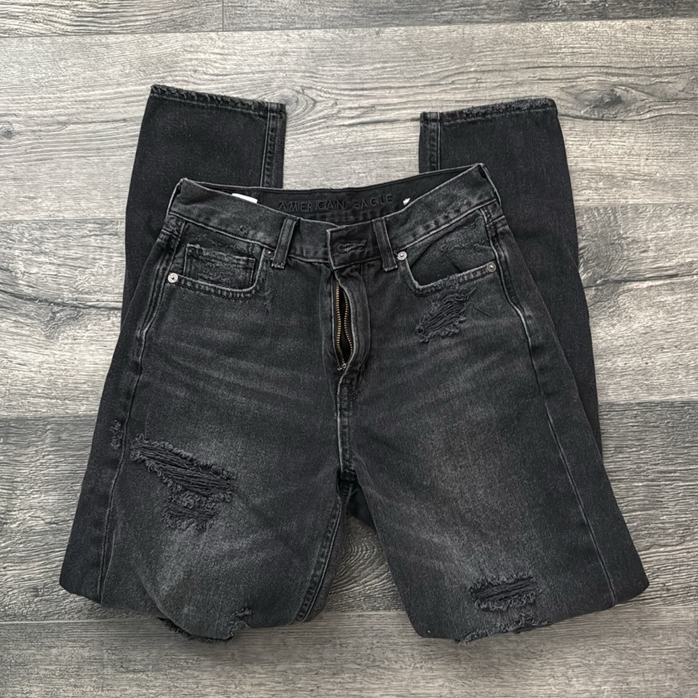 American Eagle Distressed Black Mom Jean, Size 0